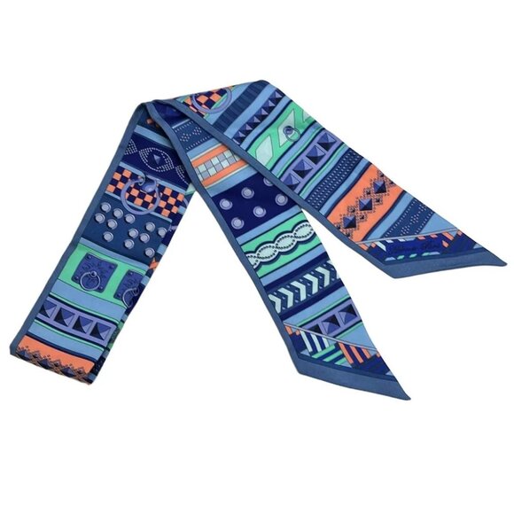 Auth HERMES Twilly - Blue Orange Multi Scarf - Picture 1 of 4